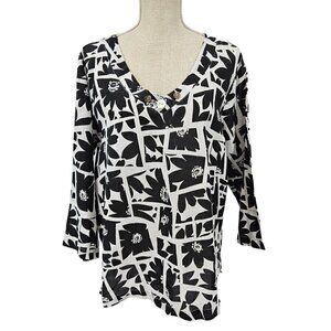 Hot Cotton Linen Cotton Boxy Lagenlook Abstract Tunic Top Women's L Oversized